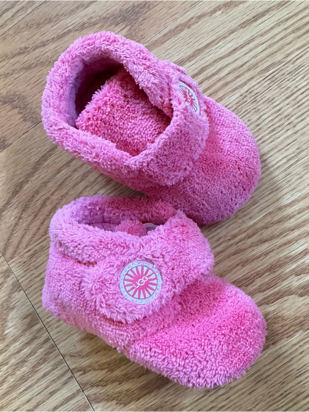 UGG Pink Plush Baby Booties with Sunburst Patch